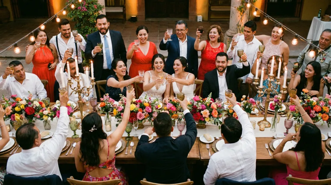 Brindis cenital en evento con Fiestados