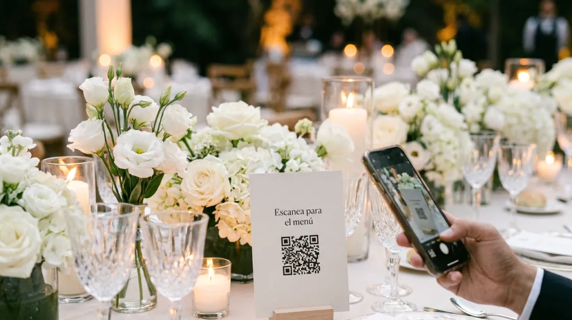Código QR en mesa de evento