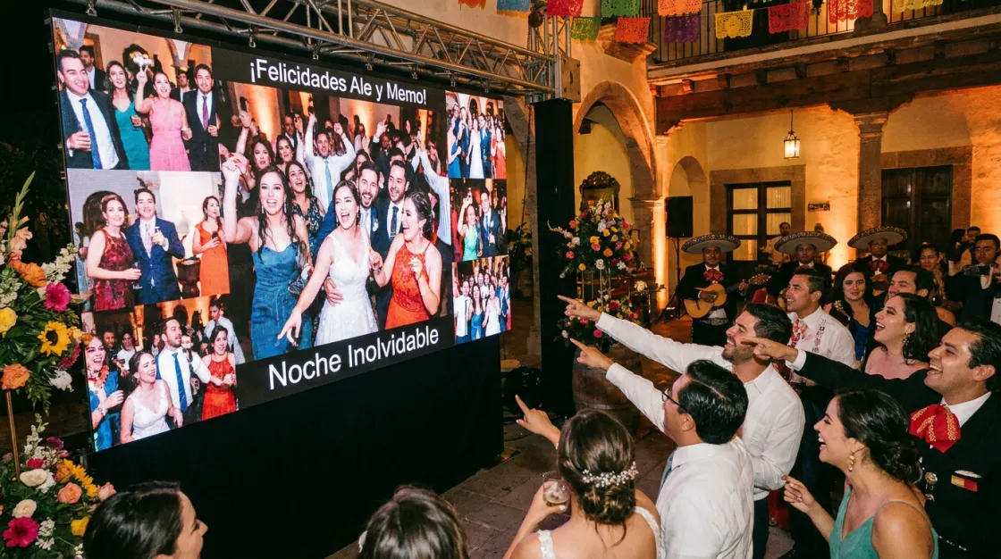 Photo wall mostrando fotos en pantalla grande